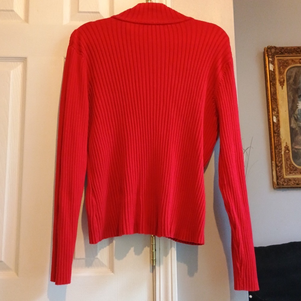 Tommy Hilfiger Spell Out Red Ribbed Knit Quarter Zip Sweater Women's XL - Picture 7 of 8
